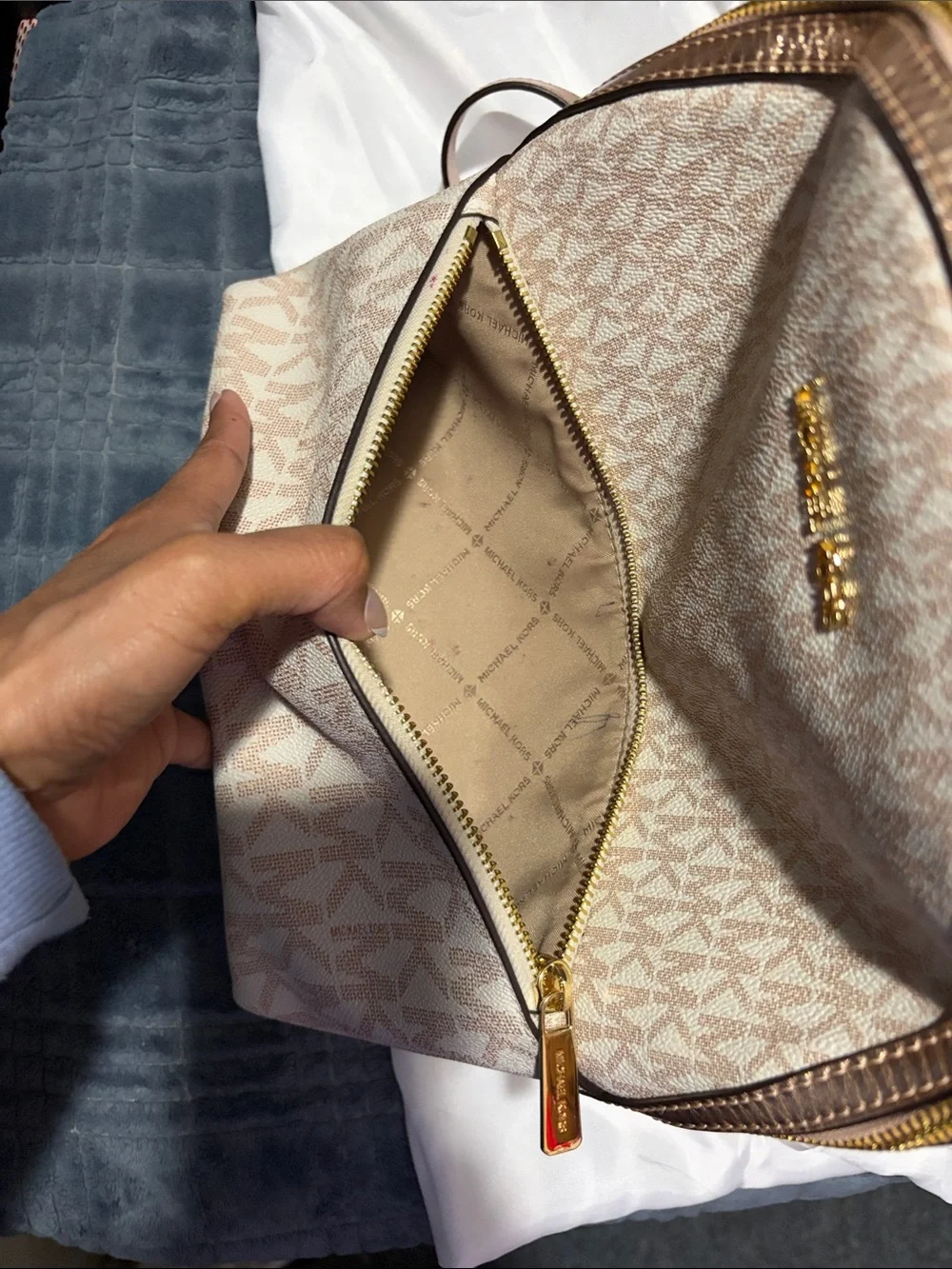MICHAEL KORS Blush Logo Mini Backpack with Gold Hardware